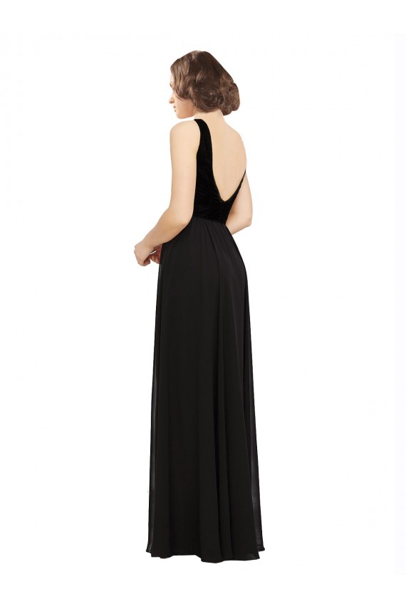 Affordable Stretch Velvet and Chiffon Prom Dress with V-Neckline Canada