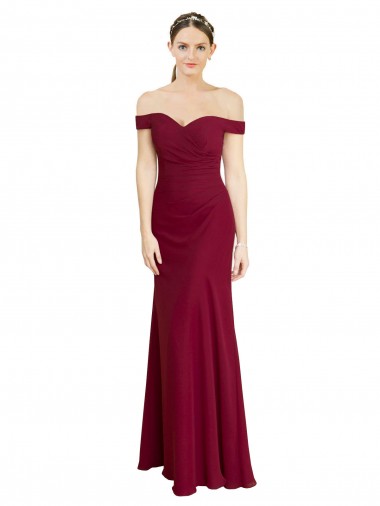 Affordable Off the Shoulder Long Chiffon Prom Dress with Pleats Canada