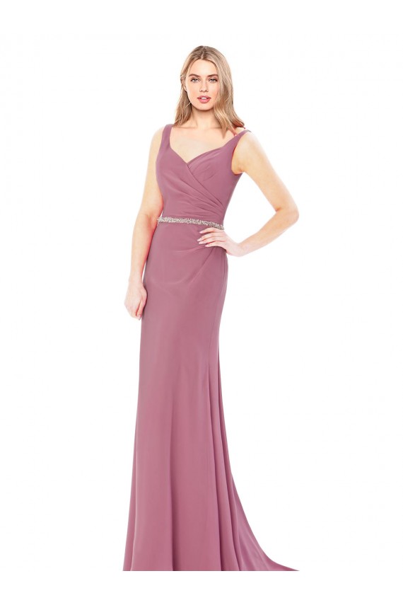 Affordable Long Slim Chiffon Prom Dress with Beaded Waist Canada