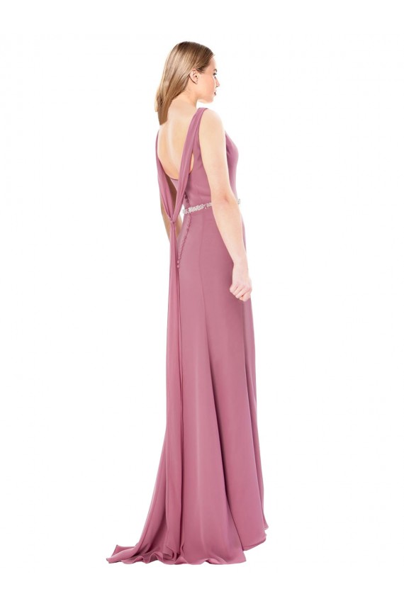 Affordable Long Slim Chiffon Prom Dress with Beaded Waist Canada