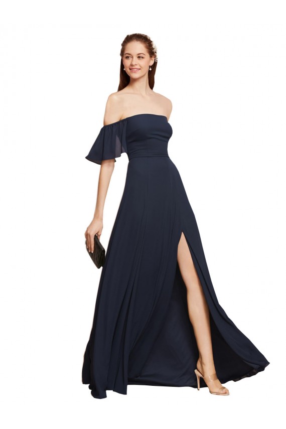 Affordable Off the Shoulder Floaty Sleeves Chiffon Prom Dress with High Slit Canada