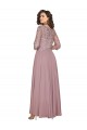 Affordable Hand-Beaded Bodice V-Neckline Long Sleeves Chiffon Prom Dress Canada