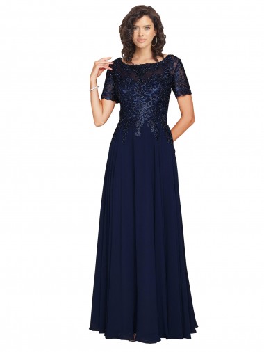Affordable Short Sleeves A-Line Long Chiffon Prom Dress with Beaded Bodice Canada