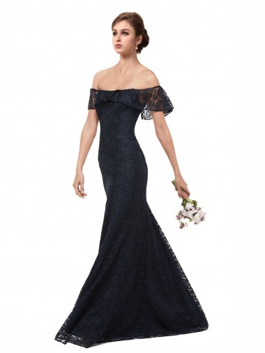Affordable Off the Shoulder Long Lace Prom Dress with Flutter Sleeves Canada