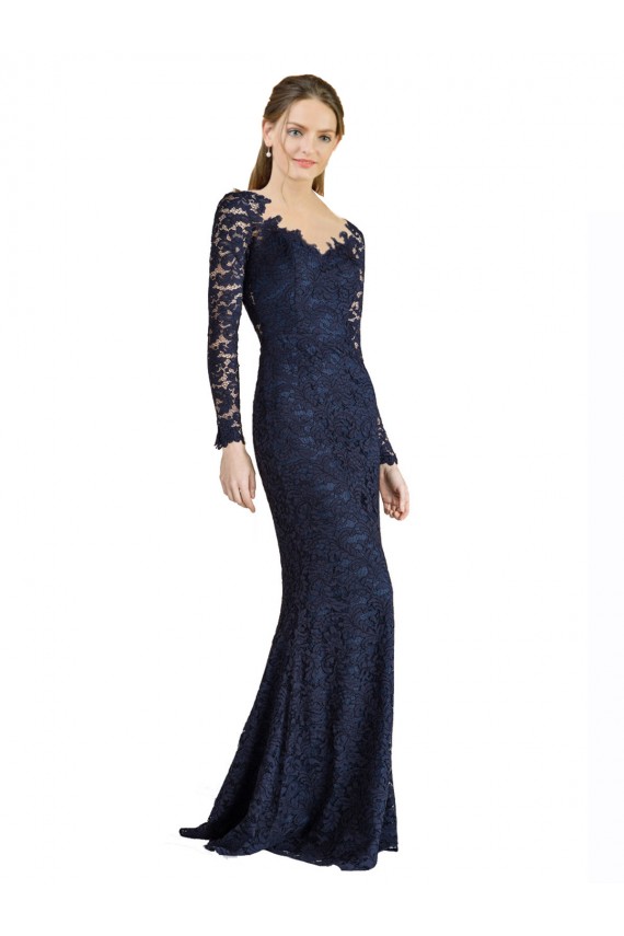 Affordable Illusion Long Sleeves Lace Prom Dress with Sheer Keyhole Back Canada