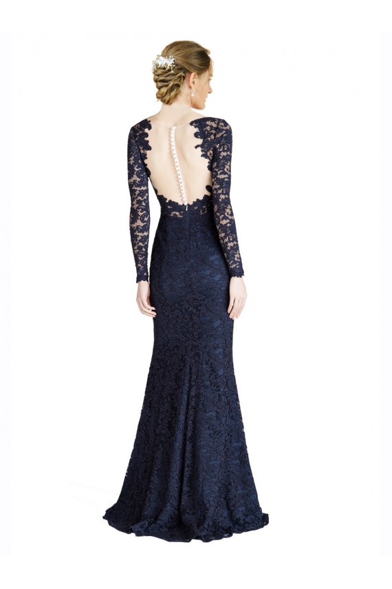 Affordable Illusion Long Sleeves Lace Prom Dress with Sheer Keyhole Back Canada