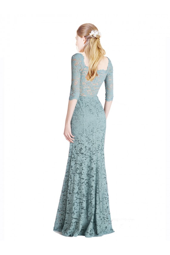 Affordable Half Sleeves Pleated Lace Prom Dress with Wrap-Around Portrait Neckline Canada