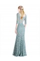 Affordable Half Sleeves Pleated Lace Prom Dress with Wrap-Around Portrait Neckline Canada