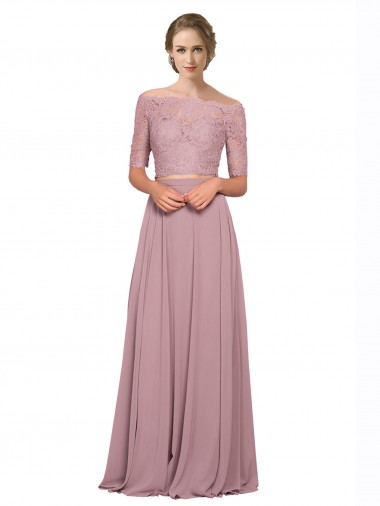 Affordable Off the Shoulder Lace Crop Top A-Line Chiffon Prom Dress Canada