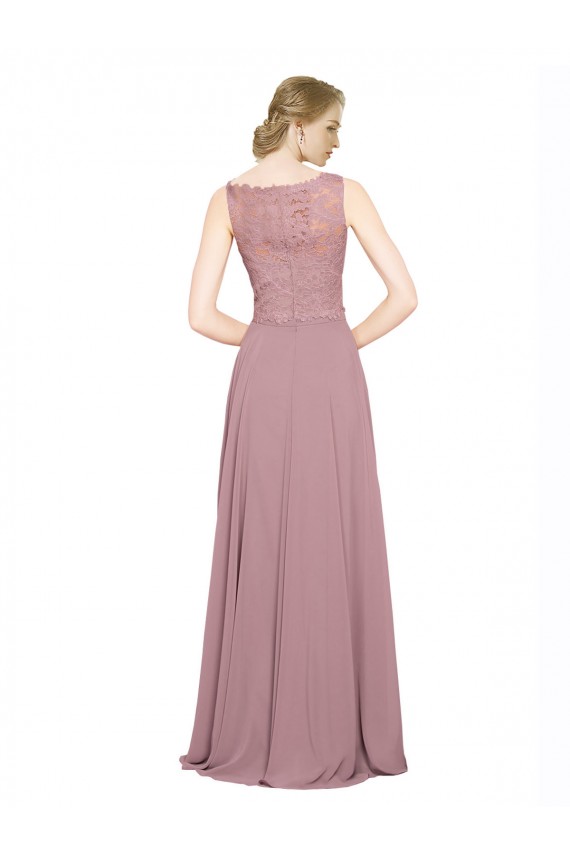 Affordable Long A-Line Chiffon Prom Dress with Sleeveless Lace Crop Top Canada