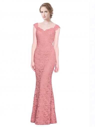 Affordable Sweetheart Mermaid Long Lace Prom Dress with Wide Straps Canada