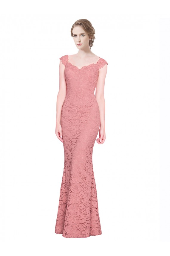 Affordable Sweetheart Mermaid Long Lace Prom Dress with Wide Straps Canada
