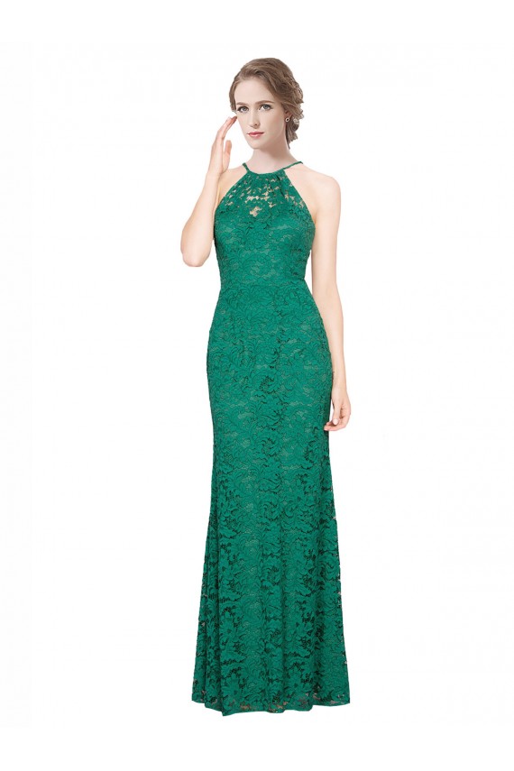 Affordable High Illusion Halter Neck Long Lace Prom Dress Canada