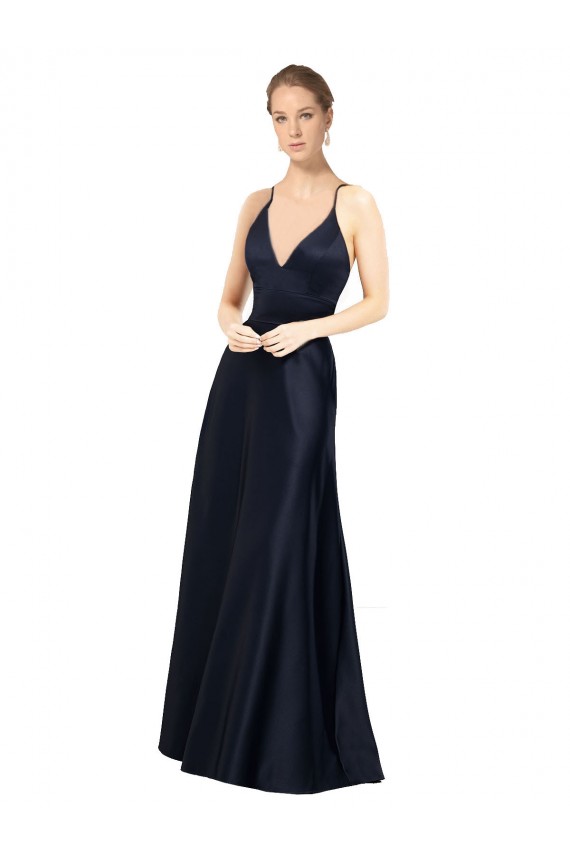 Affordable Sexy Satin Prom Dress with Deep V-Neckline and Strappy Back Canada