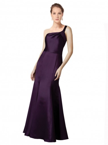 Affordable Long Ruched Neckline One Shoulder Satin Prom Dress Canada