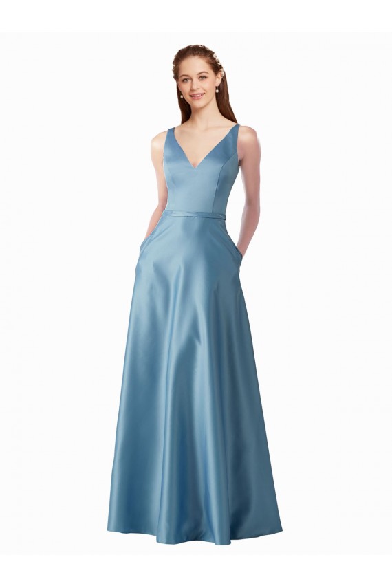 Affordable Classic Satin V-Neck A-Line Prom Dress with Pockets Canada