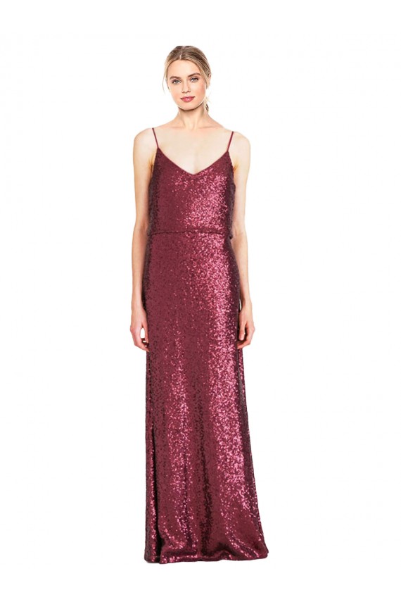 Affordable High Neck Halter Long Slim Sequin Prom Dress with V-Neck and Blouson Bodice Canada