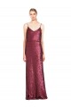 Affordable High Neck Halter Long Slim Sequin Prom Dress with V-Neck and Blouson Bodice Canada
