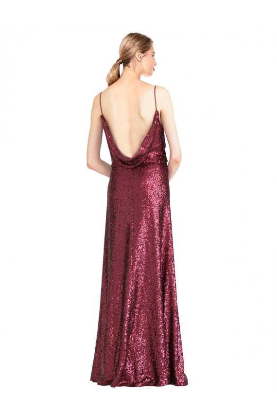 Affordable High Neck Halter Long Slim Sequin Prom Dress with V-Neck and Blouson Bodice Canada