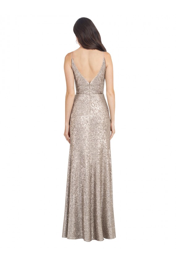 Affordable V-Neck Fully Sequin Prom Dress with V-Back and Front Slit Canada