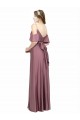 Affordable Draped Cold Shoulder Sleeves Long Silky Satin Prom Dress with Slit and Tie Back Canada