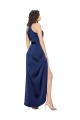 Affordable Full Length High Neck Wrap Silky Satin Prom Dress with Waist Tie Canada