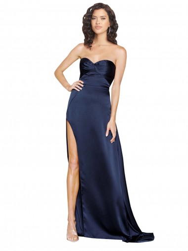Affordable Knotted Sweetheart Silky Satin Prom Dress with High Side Split Canada