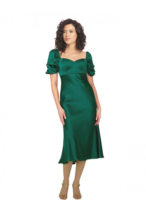 Affordable Ruched Sleeve Silky Satin Prom Dress Canada
