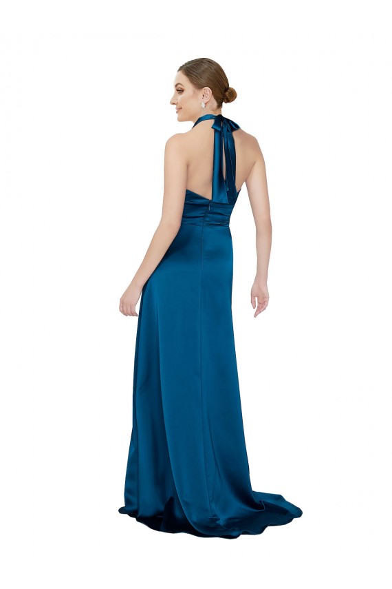 Affordable Halter Neck Silky Satin Prom Dress Canada