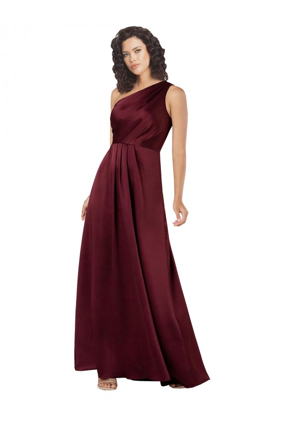 Affordable One Shoulder Silky Satin Prom Dress with Subtle Pleats Canada