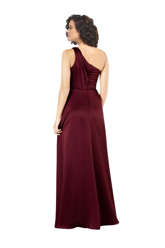 Affordable One Shoulder Silky Satin Prom Dress with Subtle Pleats Canada