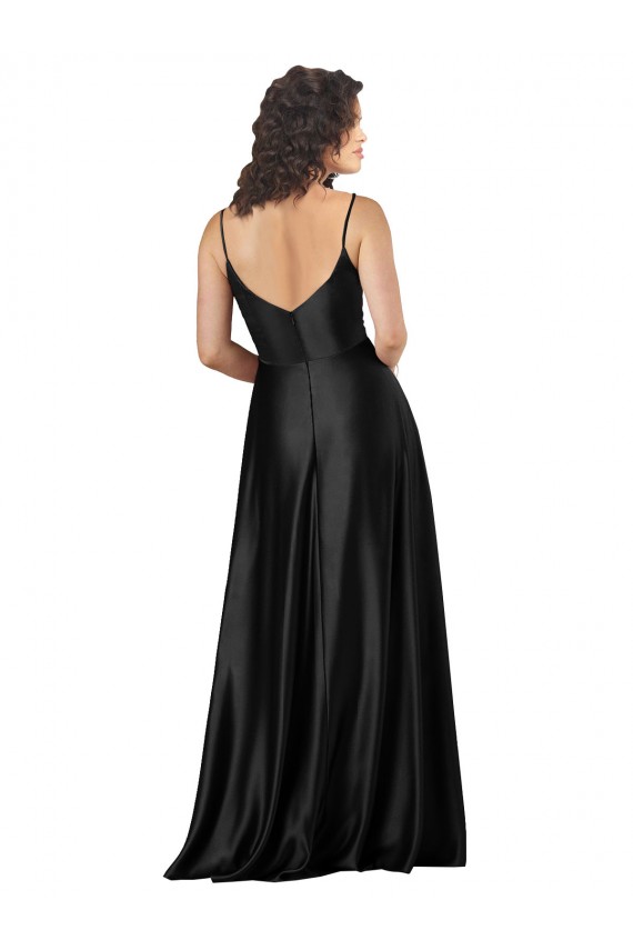 Affordable Full Length V-Neckline Silky Satin Prom Dress with Full Skirt Canada