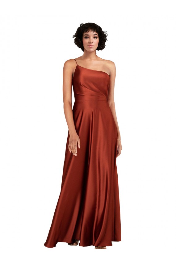 Affordable Sophisticated One Shoulder Silky Satin Prom Dress with Full Skirt Canada