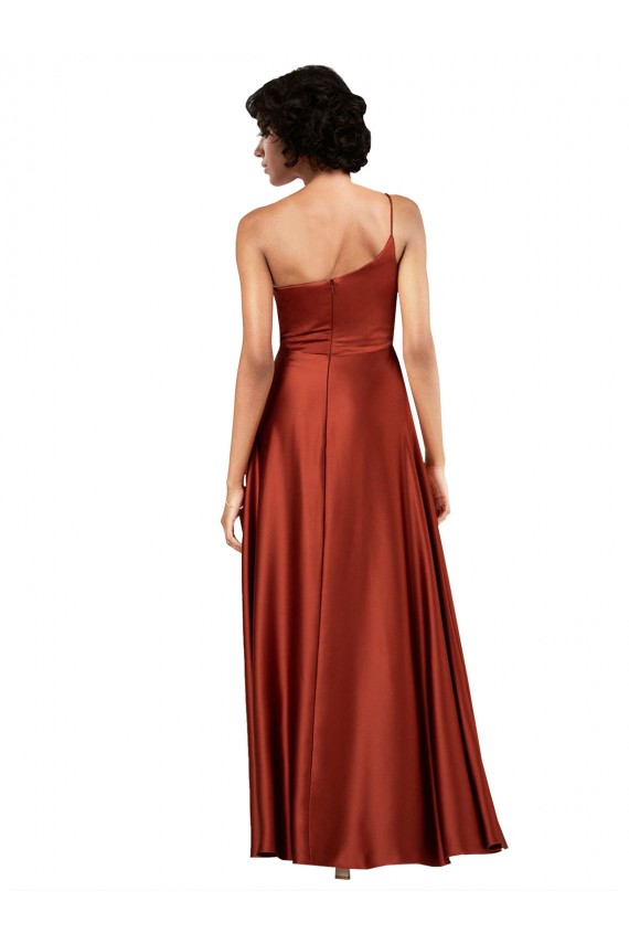 Affordable Sophisticated One Shoulder Silky Satin Prom Dress with Full Skirt Canada