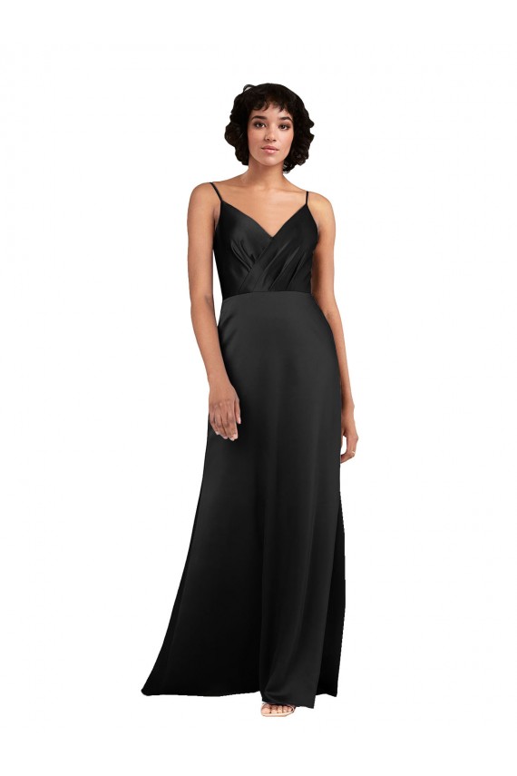 Affordable Full Length V-Neckline Silky Satin Prom Dress with Spaghetti Straps Canada