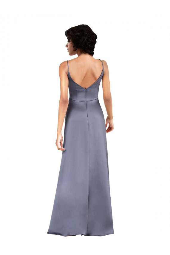 Affordable Full Length V-Neckline Silky Satin Prom Dress with Spaghetti Straps Canada