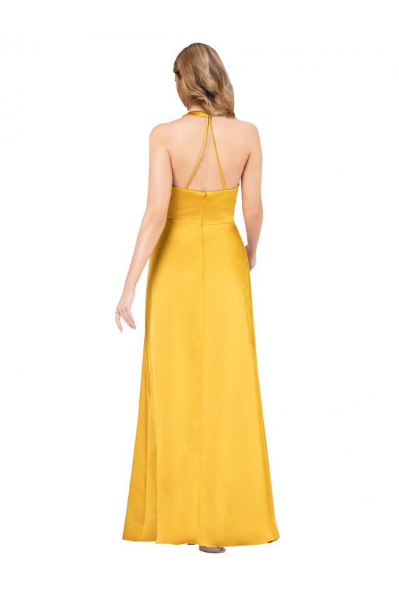 Affordable Halter A-Line Silky Satin Prom Dress with V-Neckline and Slit Canada