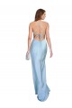 Affordable Open Back with Ties Cowl Neck Sheath Silky Satin Long Bridessmaid Dress Canada