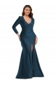 Affordable Long Sleeves Draped Wrap Silky Satin Mermaid Prom Dress with Front Slit Canada