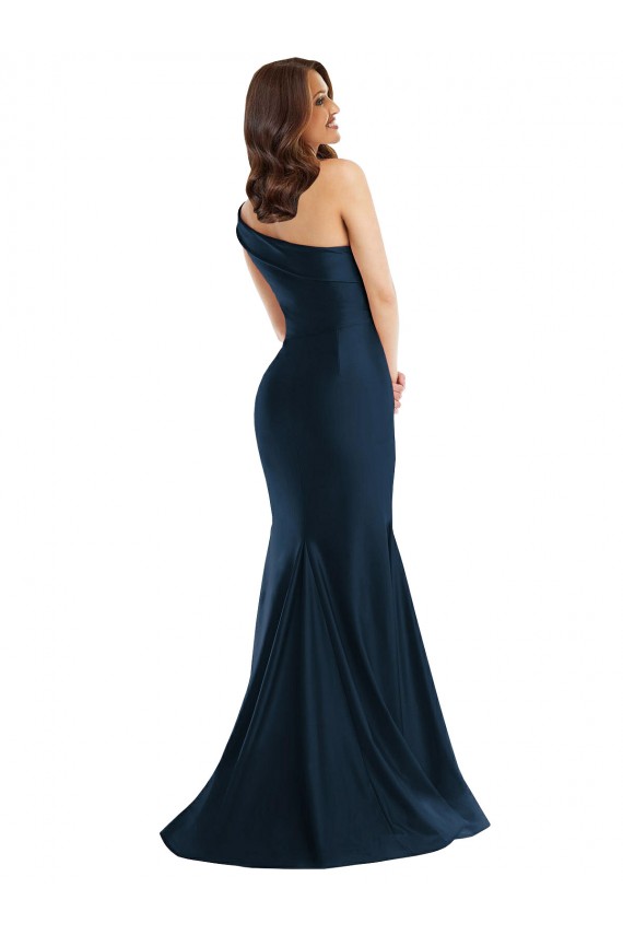 Affordable Bias-Cuff One Shoulder Silky Satin Mermaid Prom Dress with Side Slit Canada