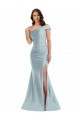 Affordable Bias-Cuff One Shoulder Silky Satin Mermaid Prom Dress with Side Slit Canada