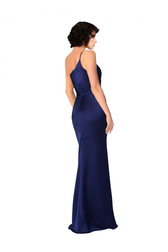 Affordable One Shoulder Silky Satin Prom Dress with Skirt Slit Canada