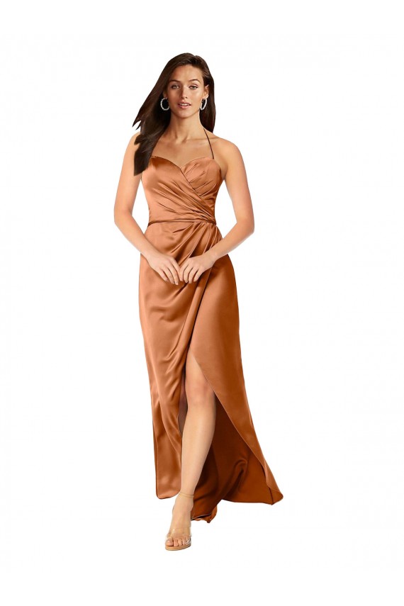 Affordable Faux-Wrap Skirt Silky Satin Prom Dress Canada
