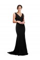 Affordable V-Neck Full Length Silky Satin Prom Dress with Soft Cowl Neck and Sweep Train Canada