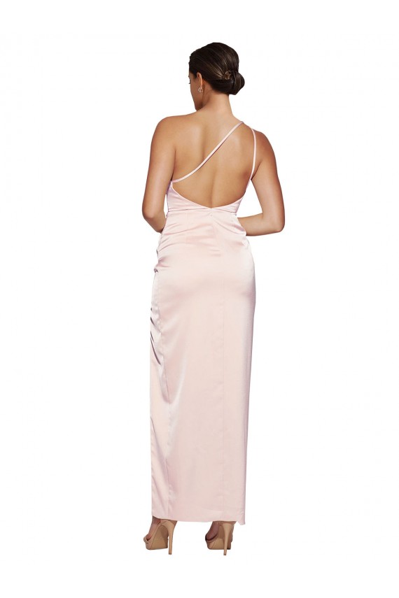Affordable One Shoulder Full Length Long Silky Satin Prom Dress with Thigh Split Canada