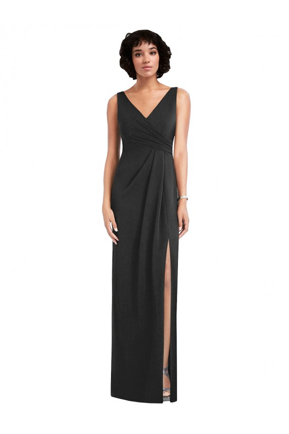 Affordable Draped Wrap Maxi Spandex Prom Dress with Front Slit Canada