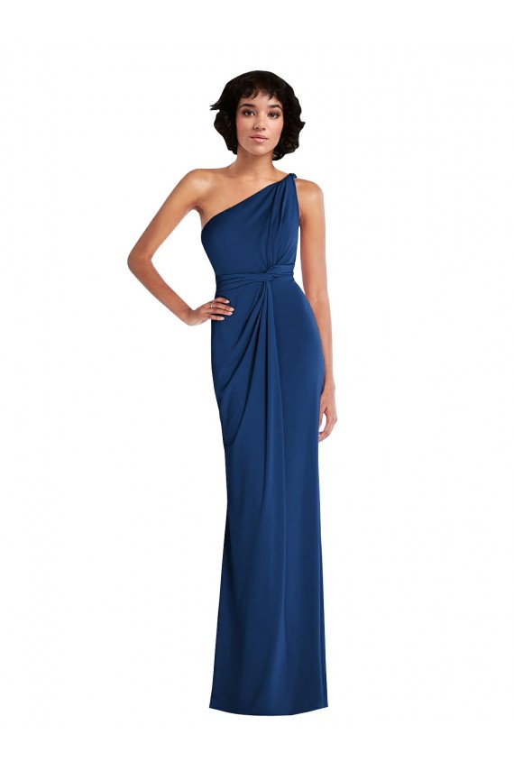 Affordable Grecian Inspired One Shoulder Twist Draped Maxi Spandex Prom Dress Canada