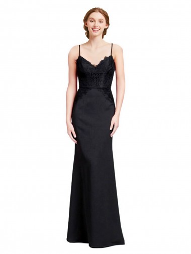 Affordable Long Chiffon Prom Dress with Lace Bodice and Curved V-Neckline Canada