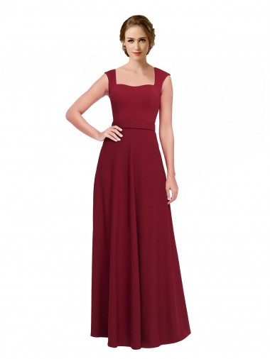 Affordable Square Neck Subtle Cap Sleeeves Crepe Prom Dress Canada