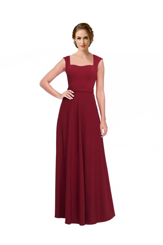 Affordable Square Neck Subtle Cap Sleeeves Crepe Prom Dress Canada